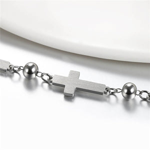 GUNGNEER Faith Christian Stainless Steel Wooden Christian Cross Necklace Bracelet Jewelry Set