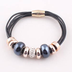 HoliStone Trendy Beaded Leather Bracelet with Magnetic Clasp Lucky Charm for Women and Men