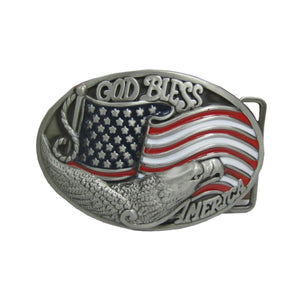 GUNGNEER Men Silvertone God Bless America Eagle Belt Buckle Patriotic Jewelry Accessories