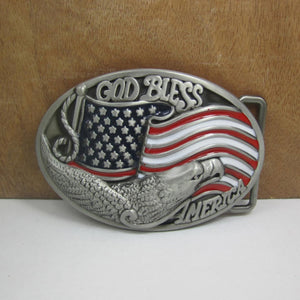 GUNGNEER Men Silvertone God Bless America Eagle Belt Buckle Patriotic Jewelry Accessories
