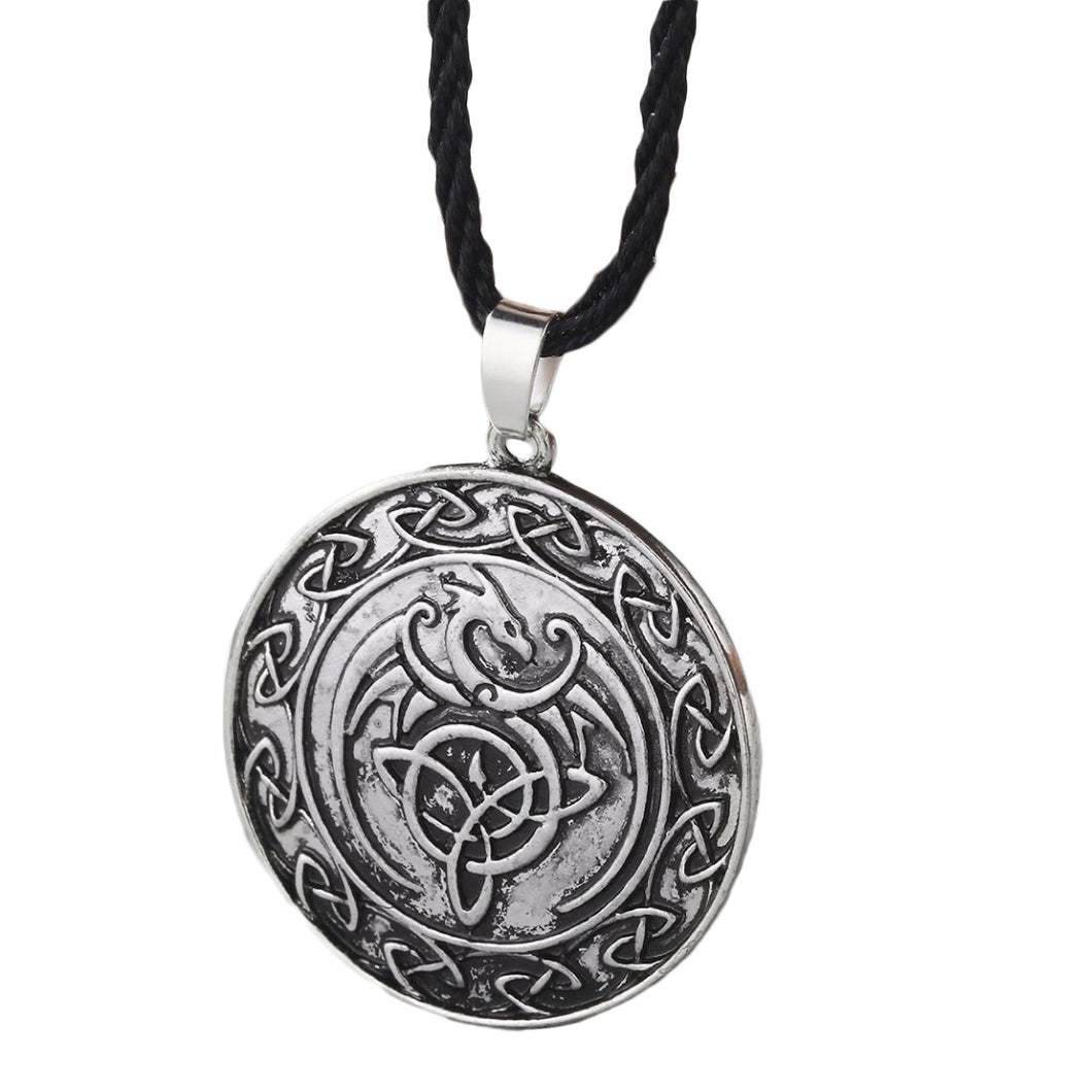 GUNGNEER Celtic Viking Runes Dragon Trinity Pendant Necklace Stainless Steel Jewelry
