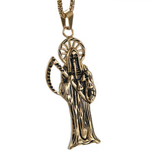 Load image into Gallery viewer, GUNGNEER Stainless Steel Goldtone Sickle Death Grim Reaper Pendant Necklace Gothic Skull Jewelry