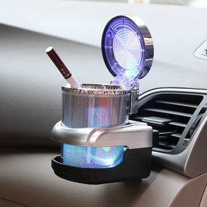 2TRIDENTS Portable Car Ashtray Cup Holder Cigarette Ashtray Holder with Blue LED Light Car Accessories
