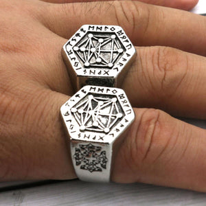 GUNGNEER Stainless Steel Kabbalah Tree Life Ring Jewish Star Jewelry Accessory For Men