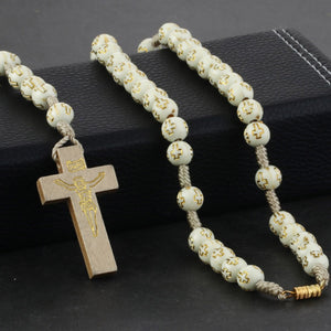 GUNGNEER Rosary Cross Necklace Christian Pendant Chain Jewelry Accessory Gift For Men Women