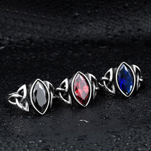 Load image into Gallery viewer, GUNGNEER Celtic Knots Red Stone Biker Punk Stainless Steel Ring Infinity Earrings Jewelry Set