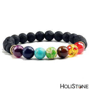 HoliStone 7 Chakra & Lava Stone Beaded Charm Bracelet for Women and Men ? Anxiety Stress Diffuser Balance with Reiki Healing