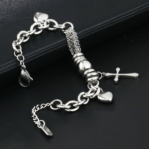 GUNGNEER Stainless Steel Cross Bracelet Christian Jewelry Gift Accessory For Girl Women