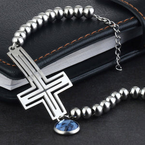 GUNGNEER Cross Bead Bracelet Stainless Steel Christ Jewelry Accessory Gift For Women