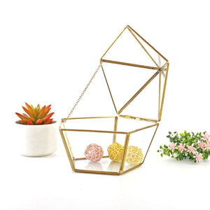 2TRIDENTS Geometric Terrarium Glass Jewelry Box - Decorations Glass Gift Holder Jewelry Storage Box for Women