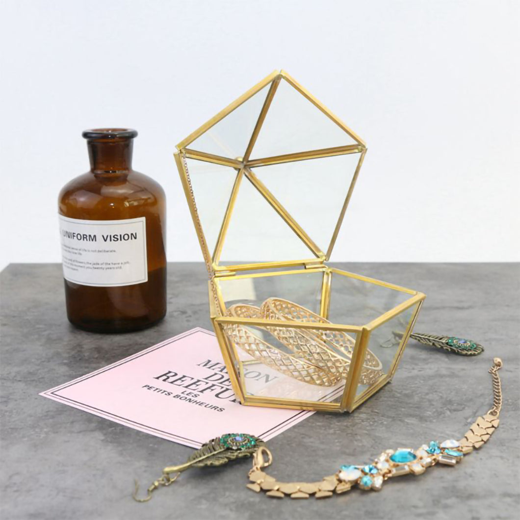 2TRIDENTS Geometric Terrarium Glass Jewelry Box - Decorations Glass Gift Holder Jewelry Storage Box for Women