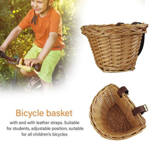 2TRIDENTS Front Handle Bar Woven Bike Basket with Authentic Leather Strap & Brass Buckle Simple Retro Vintage Style