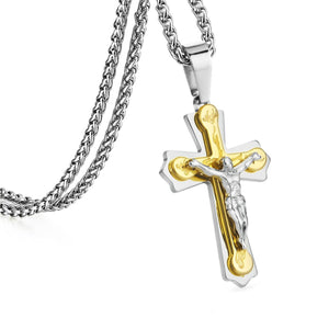 GUNGNEER Stainless Steel Cross Christ Necklace Jesus Pendant Jewelry Accessory For Men Women