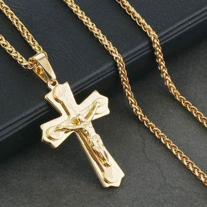 GUNGNEER Stainless Steel Cross Christ Necklace Jesus Pendant Jewelry Accessory For Men Women