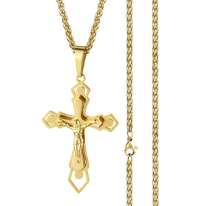 GUNGNEER Jesus Cross Pendant Necklace Stainless Steel God Jewelry Gift For Men Women