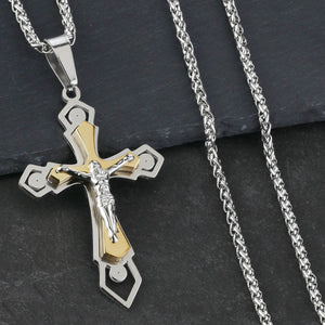 GUNGNEER Jesus Cross Pendant Necklace Stainless Steel God Jewelry Gift For Men Women