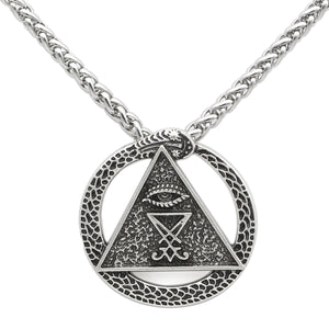 GUNGNEER Satan Sigil Of Lucifer Pendant Necklace Leather Chain Bracelet Jewelry Set