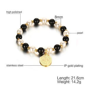 GUNGNEER Classic Virgin Mary Bead Bracelet Chain Miraculous Jewelry Accessories Men Women