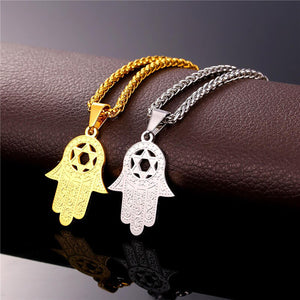 GUNGNEER David Star Symbol Hamsa Hand Necklace Jewish Jewelry Accessory For Men Women