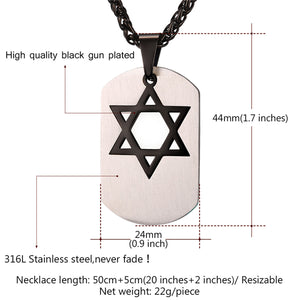 GUNGNEER Stainless Steel David Star Necklace Dog Tag Jewish Star Pendant Jewelry For Men
