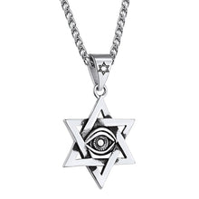 Load image into Gallery viewer, GUNGNEER Stainless Steel All Seeing Eye David Star Necklace Jewish Pendant Jeweley For Men