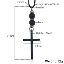 Load image into Gallery viewer, GUNGNEER Stainless Steel Christ Cross Leather Necklace Rosary Beaded Bracelet Jewelry Set
