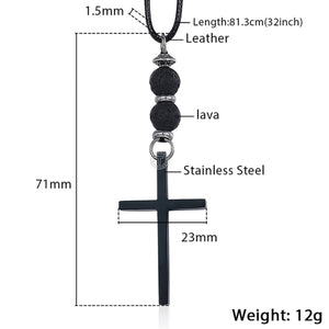 GUNGNEER Stainless Steel Christ Cross Leather Necklace Rosary Beaded Bracelet Jewelry Set