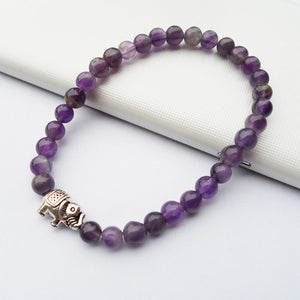HoliStone 6mm Purple Amethyst Natural Stone & Lucky Elephant Charm Bracelet for Women and Men ? Anxiety Stress Relief Yoga Meditation Energy Balancing Lucky Charm Bracelet for Women and Men