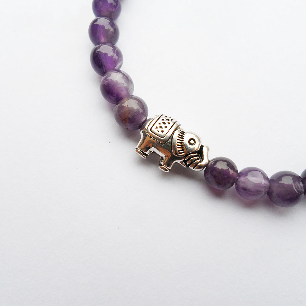 HoliStone 6mm Purple Amethyst Natural Stone & Lucky Elephant Charm Bracelet for Women and Men ? Anxiety Stress Relief Yoga Meditation Energy Balancing Lucky Charm Bracelet for Women and Men