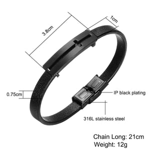 GUNGNEER Leather Stainless Steel Cross Bracelet Christian Jewelry Accessory For Men Women