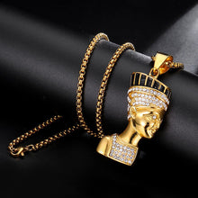 Load image into Gallery viewer, GUNGNEER Egyptian Cleopatra Stainless Steel Pharaoh Crystal Necklace Geometric Ring Jewelry Set