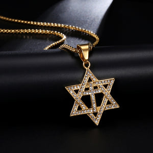 GUNGNEER Cross David Star Necklace Stainless Steel Jewish Pendant Jewelry For Men Women
