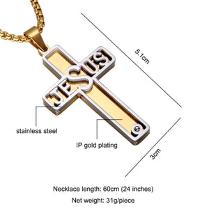 GUNGNEER Cross Necklace Stainless Steel God Jesus Pendant Jewelry Accessory For Men Women