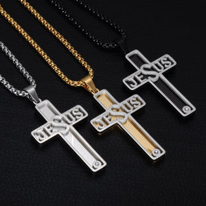 GUNGNEER Stainless Steel Jesus Cross Necklace God Christ Pendant Jewelry For Men Women