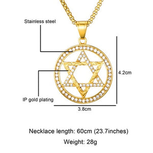 GUNGNEER Stainless Steel David Star Necklace Jewish Jerusalem Jewelry Gift For Men Women