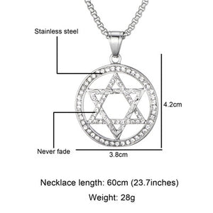 GUNGNEER Stainless Steel David Star Necklace Jewish Jerusalem Jewelry Gift For Men Women