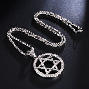 GUNGNEER Stainless Steel David Star Necklace Jewish Jerusalem Jewelry Gift For Men Women