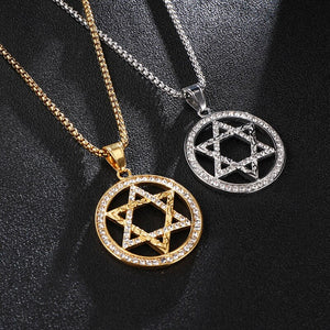 GUNGNEER Stainless Steel David Star Necklace Jewish Jerusalem Jewelry Gift For Men Women