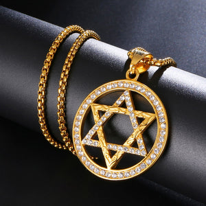 GUNGNEER Stainless Steel David Star Necklace Jewish Jerusalem Jewelry Gift For Men Women