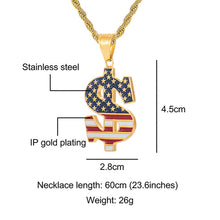 Load image into Gallery viewer, GUNGNEER Stainless Steel US America Flag Star Stripe Dollar Pendant Necklace Jewelry Men Women