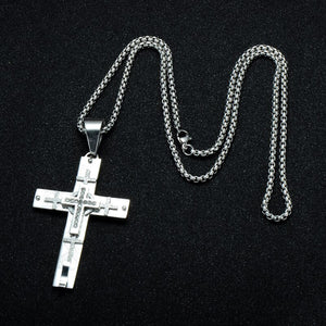 GUNGNEER Jesus Cross Pendant Necklace Stainless Steel Christian Jewelry For Men Women