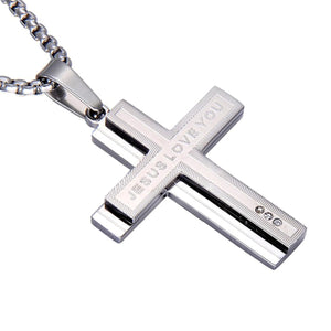 GUNGNEER Stainless Steel Cross Pendant Necklace Christian Jewelry Accessory For Men Women