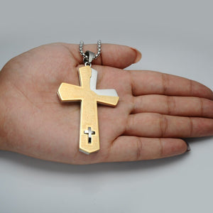 GUNGNEER Stainless Steel Cross Necklace God Christian Pendant Jewelry Accessory For Men Women