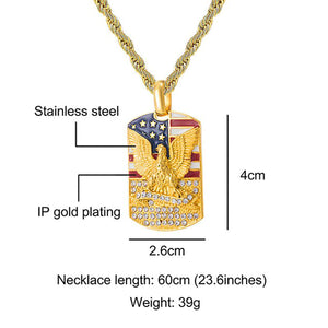 GUNGNEER Stainless Steel Army America Flag Dog Tag Necklace Military Jewelry For Men Women