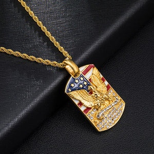 GUNGNEER Stainless Steel Army America Flag Dog Tag Necklace Military Jewelry For Men Women