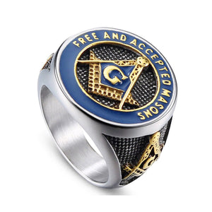 GUNGNEER Free And Accepted Masonic Ring Stainless Steel Mason Gift For Men