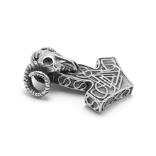 Load image into Gallery viewer, ENXICO Ram Skull Thor&#39;s Hammer Pendant with Valknut Symbol Necklace ? Stainless Steel ? Nordic Scandinavian Authentic Viking Jewelry (19.7)