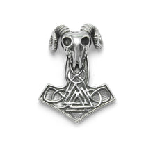 Load image into Gallery viewer, ENXICO Ram Skull Thor&#39;s Hammer Pendant with Valknut Symbol Necklace ? Stainless Steel ? Nordic Scandinavian Authentic Viking Jewelry (27.6)