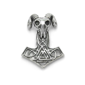 ENXICO Ram Skull Thor's Hammer Pendant with Valknut Symbol Necklace ? Stainless Steel ? Nordic Scandinavian Authentic Viking Jewelry (19.7)