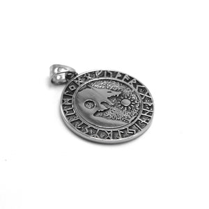 ENXICO Skoll and Hati Wolf with Rune Circle Pendant Necklace ? 316L Stainless Steel ? Nordic Scandinavian Viking Jewelry